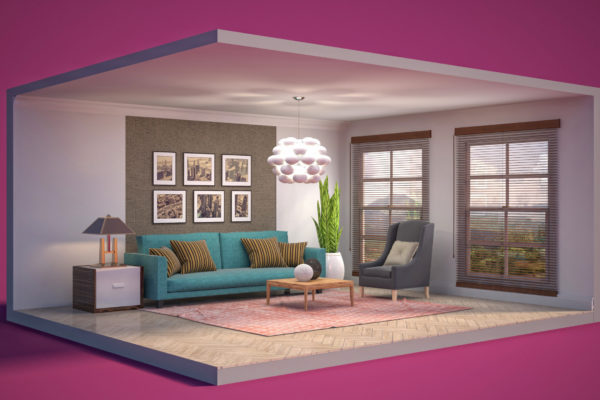 3D illustration interior of the living room in a box 3D illustration interior of the living room in a box