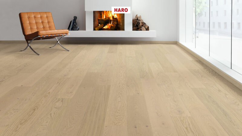 HARO Parketgulv 4000 - Plank 180 4V Eg sand grå Markant børstet NaturLin Olie